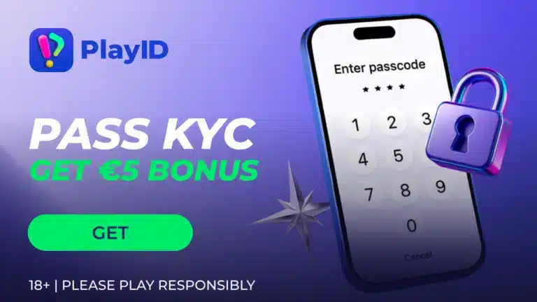 PlayID KYC bonus banner with €5 bonus offer and secure passcode screen