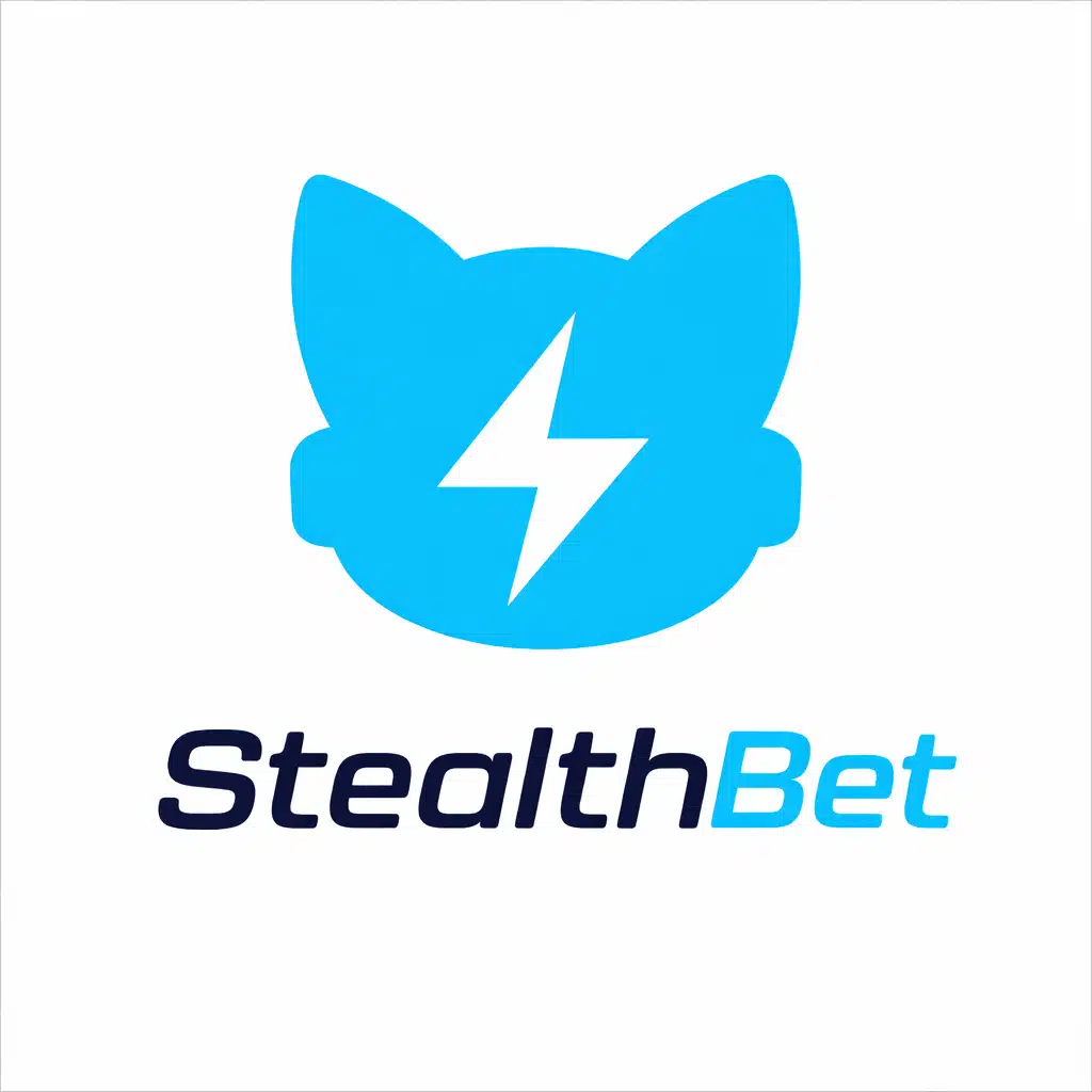 StealthBet square logo with blue cat icon above the StealthBet wordmark on a white background